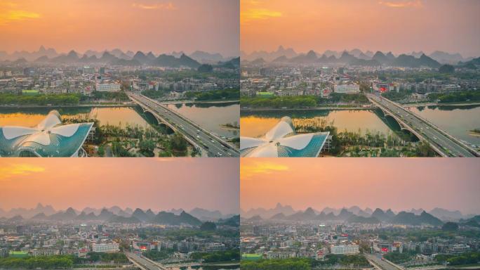 桂林航拍延时风光风景日落片头解放桥大气