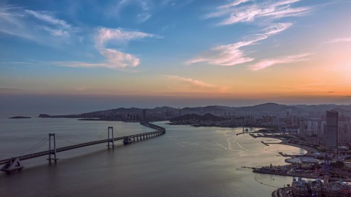 4k大连星海湾 晚霞 夕阳 昼夜延时