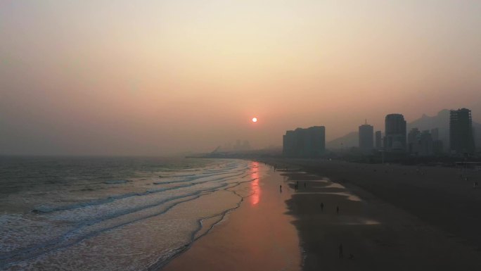 4k 青岛 石老人 海滩 夕阳 海滩俯拍