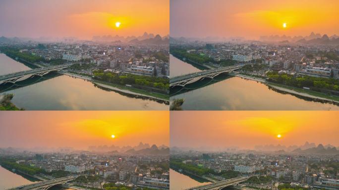 桂林航拍延时风光风景日落片头解放桥城市