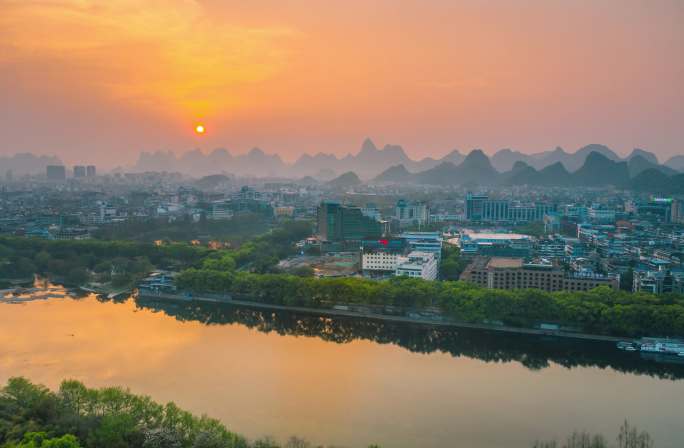 桂林漓江解放桥城市夜景日落风光大气片头