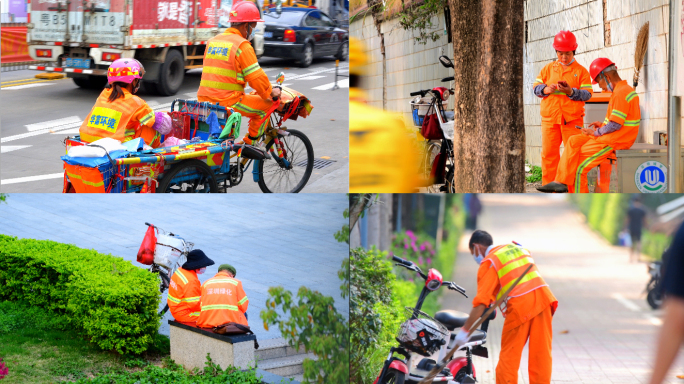 环卫工人清晨打扫街道