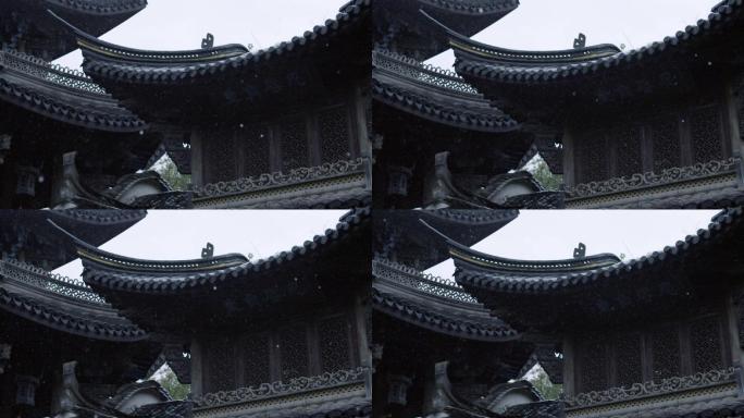 江南古建筑屋檐下雨雨水雨滴春雨黑瓦宗祠