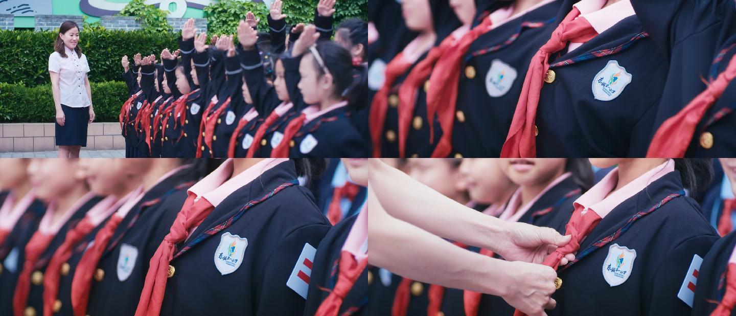 小学学校少先队员入队仪式学生入队系红领巾