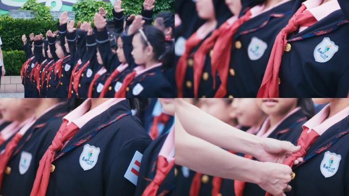 小学学校少先队员入队仪式学生入队系红领巾