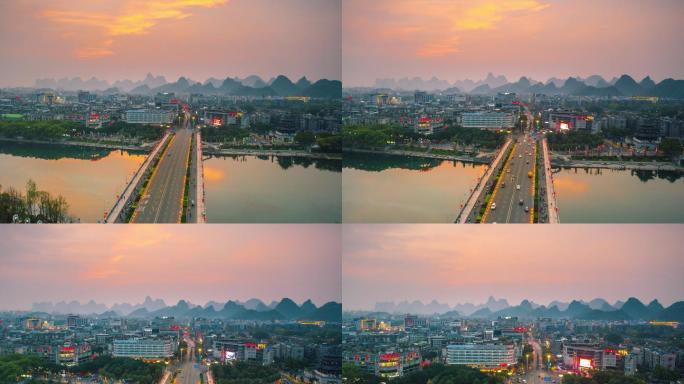 桂林漓江解放桥城市夜景日落风光大气片头