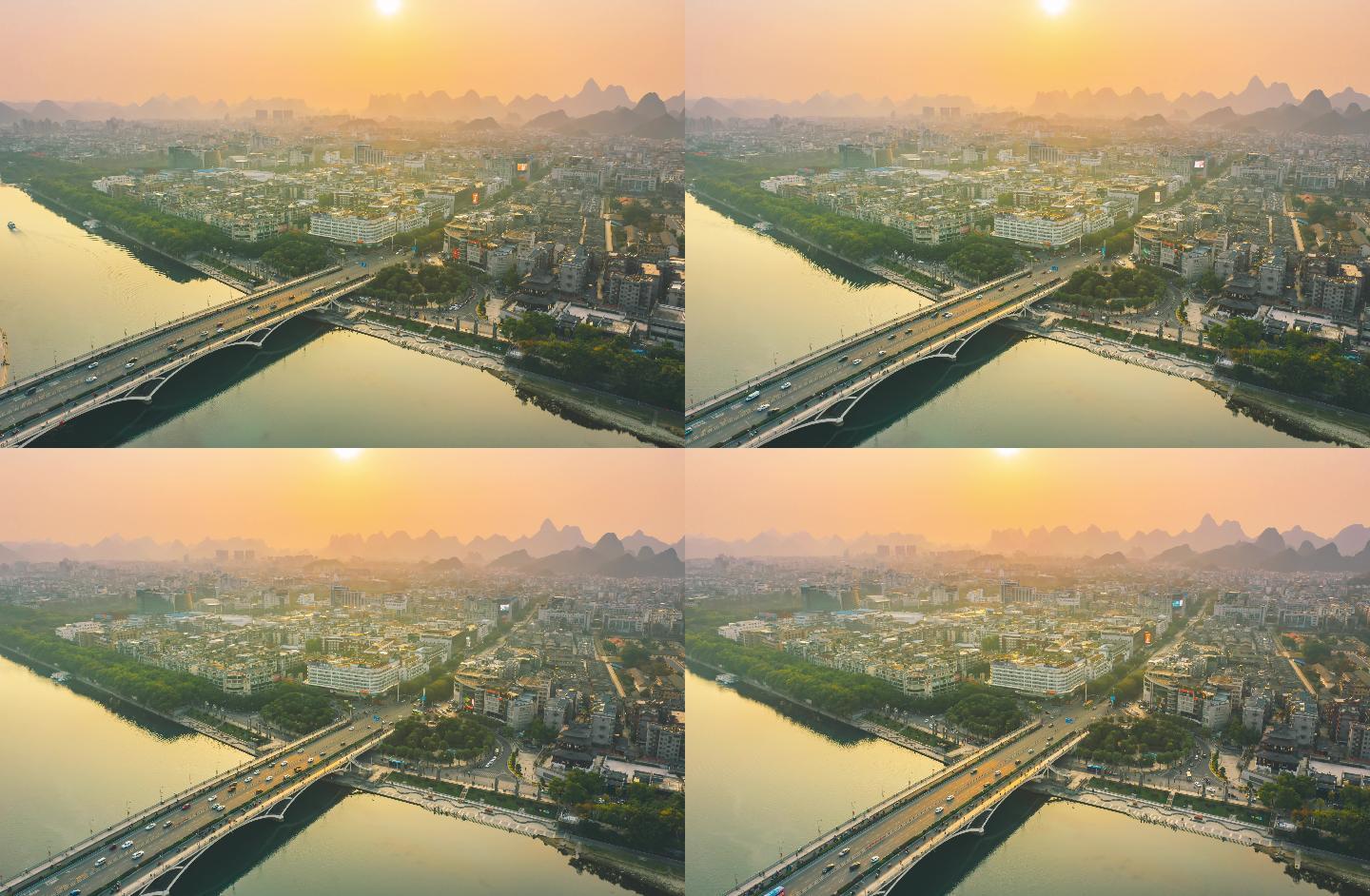桂林解放桥航拍延时大气风光城市风景漓江