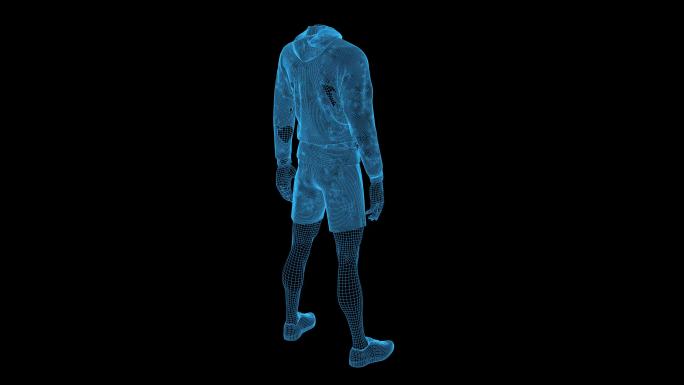 4K蓝色线框全息科技上衣男动画素材带通道