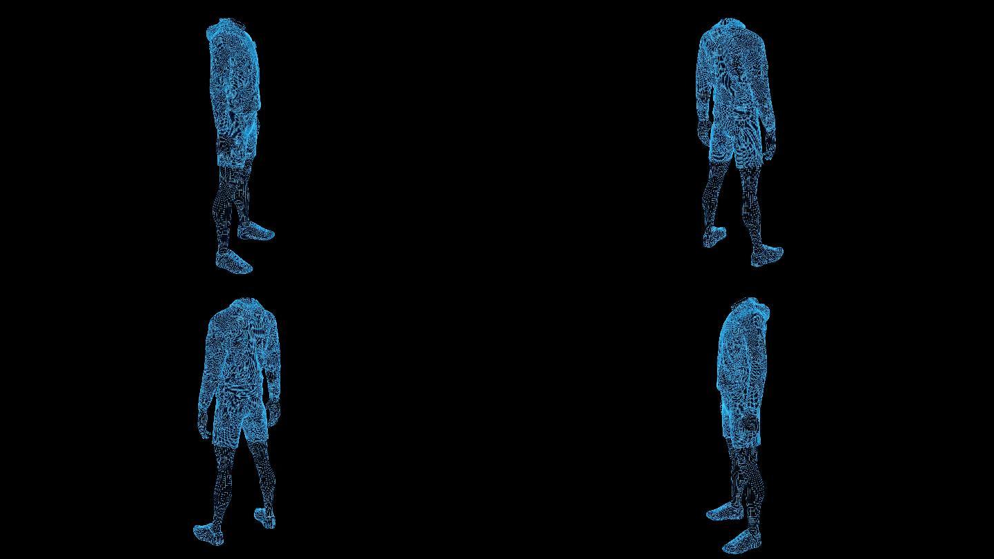 4K蓝色线框全息科技上衣男动画素材带通道