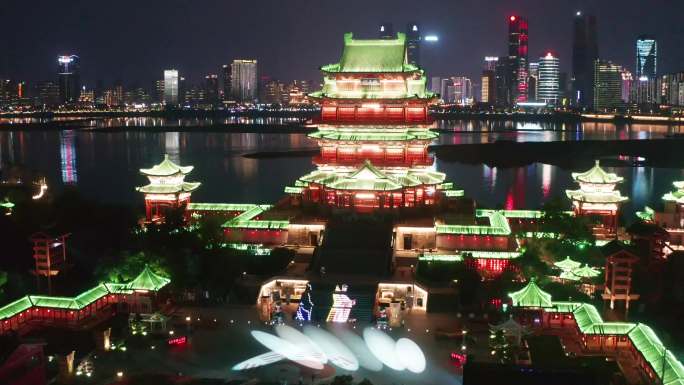 航拍江西南昌滕王阁夜景