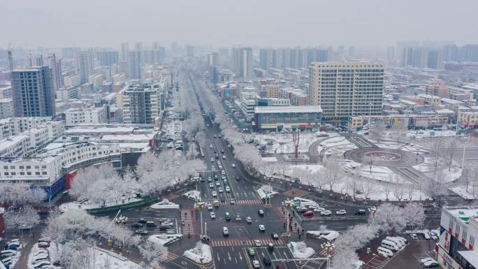 航拍涿州城市雪景延时