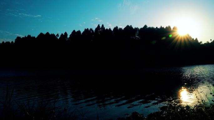 河面夕阳日落水波粼粼水面湖面