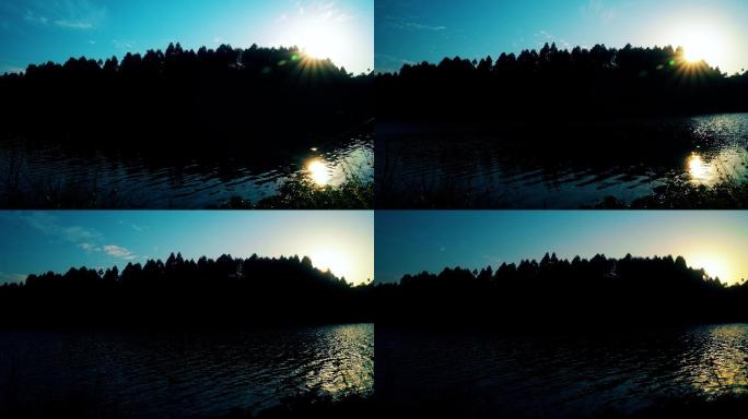 河面夕阳日落水波粼粼水面湖面