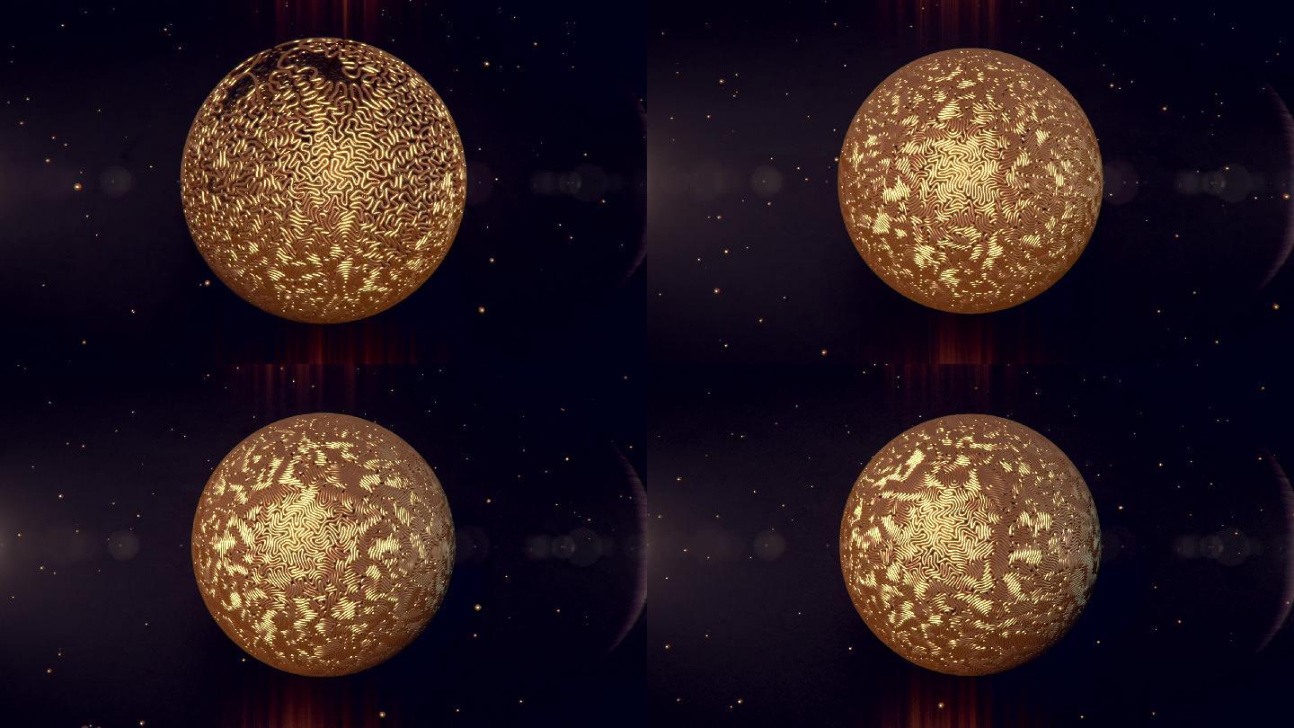 金色金属丝球体的生长动画