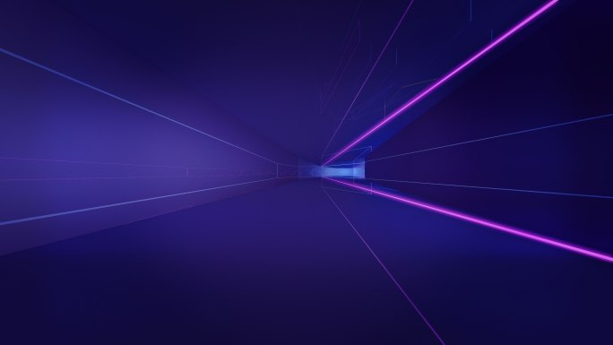 发光的霓虹灯线在隧道内旋转，