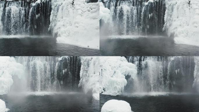 冬季吉林通化吊水壶瀑布自然风光航拍4K