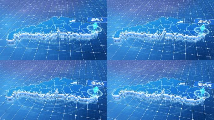 广东潮州市蓝色科技感定位地图