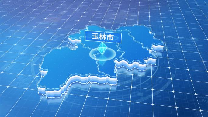 广西玉林市蓝色科技感定位地图