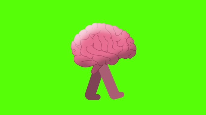 绿色屏幕背景上的大脑行走