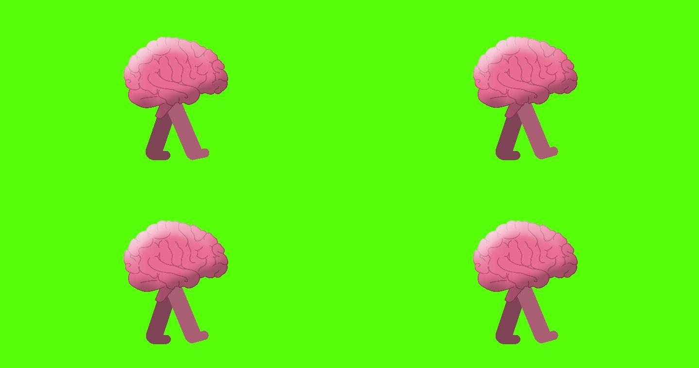 绿色屏幕背景上的大脑行走