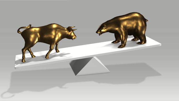 华尔街牛市和熊市概念动画3D