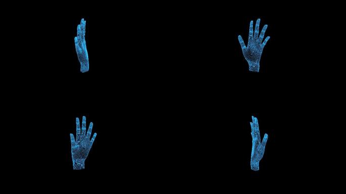 4K蓝色线框全息科技手指女动画素材带通道