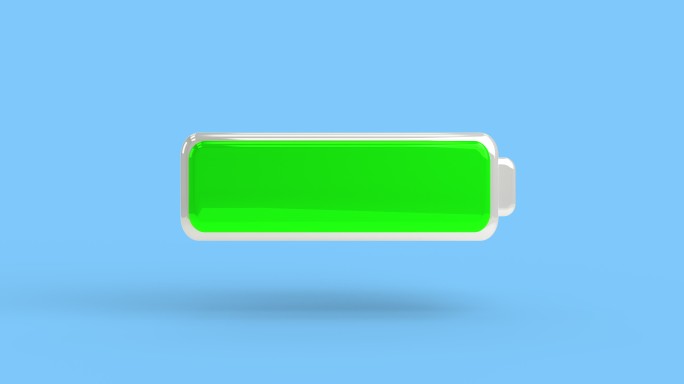 3d渲染电池图标在蓝色背景上充电