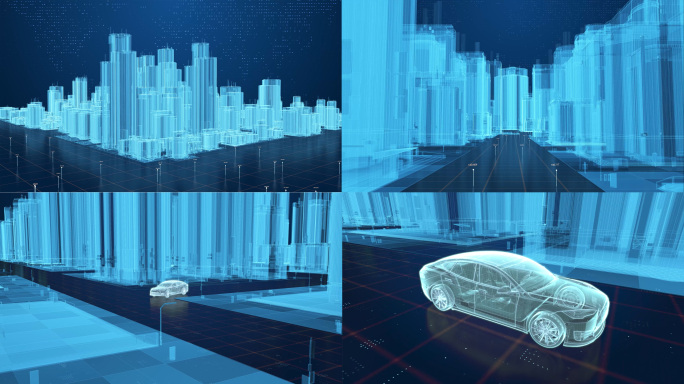 科技感全息城市新能源电动汽车4K素材