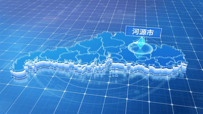 广东河源市蓝色科技感定位地图