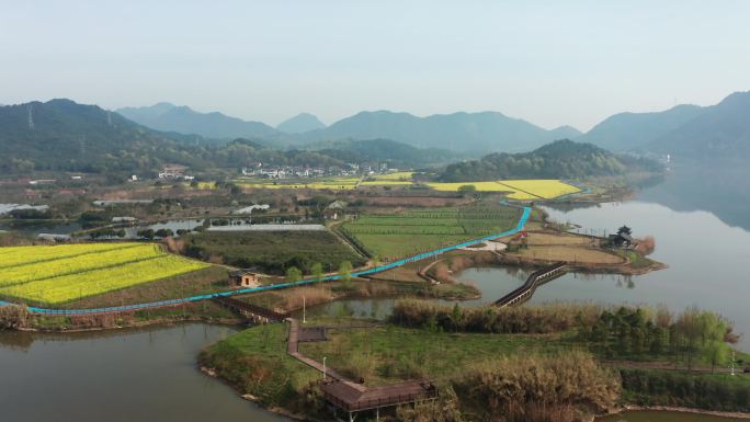 诸暨同山布谷湖风景区春季风光4K航拍