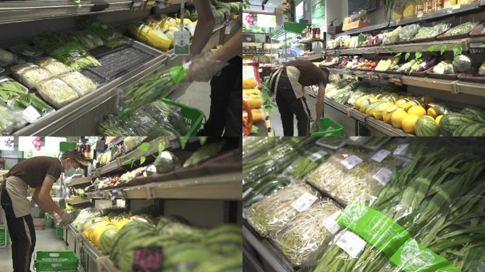 【有版权】生鲜店每日店员进行补货生鲜蔬菜