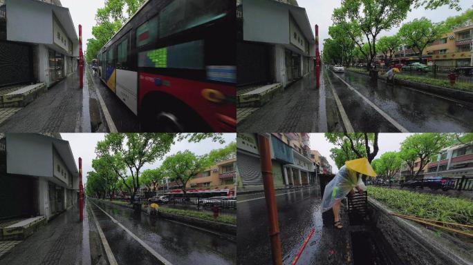 环卫工人雨中清淤，广州城市管理