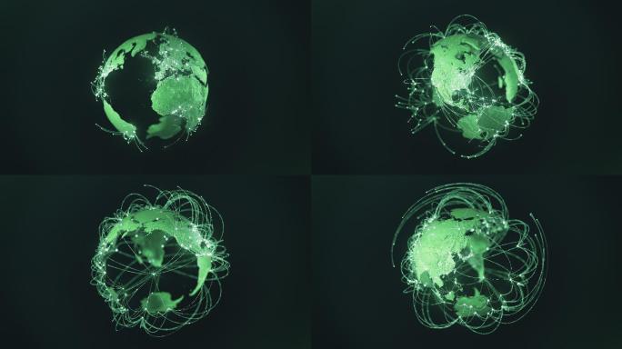 转动的地球全息虚拟线框数字化信息化网络