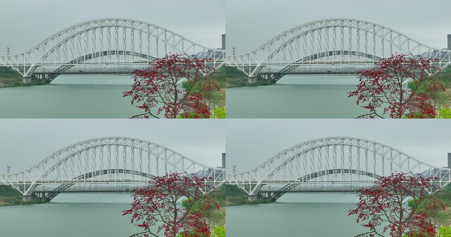 航拍高铁跨江铁路桥，南宁三岸大桥（4K)