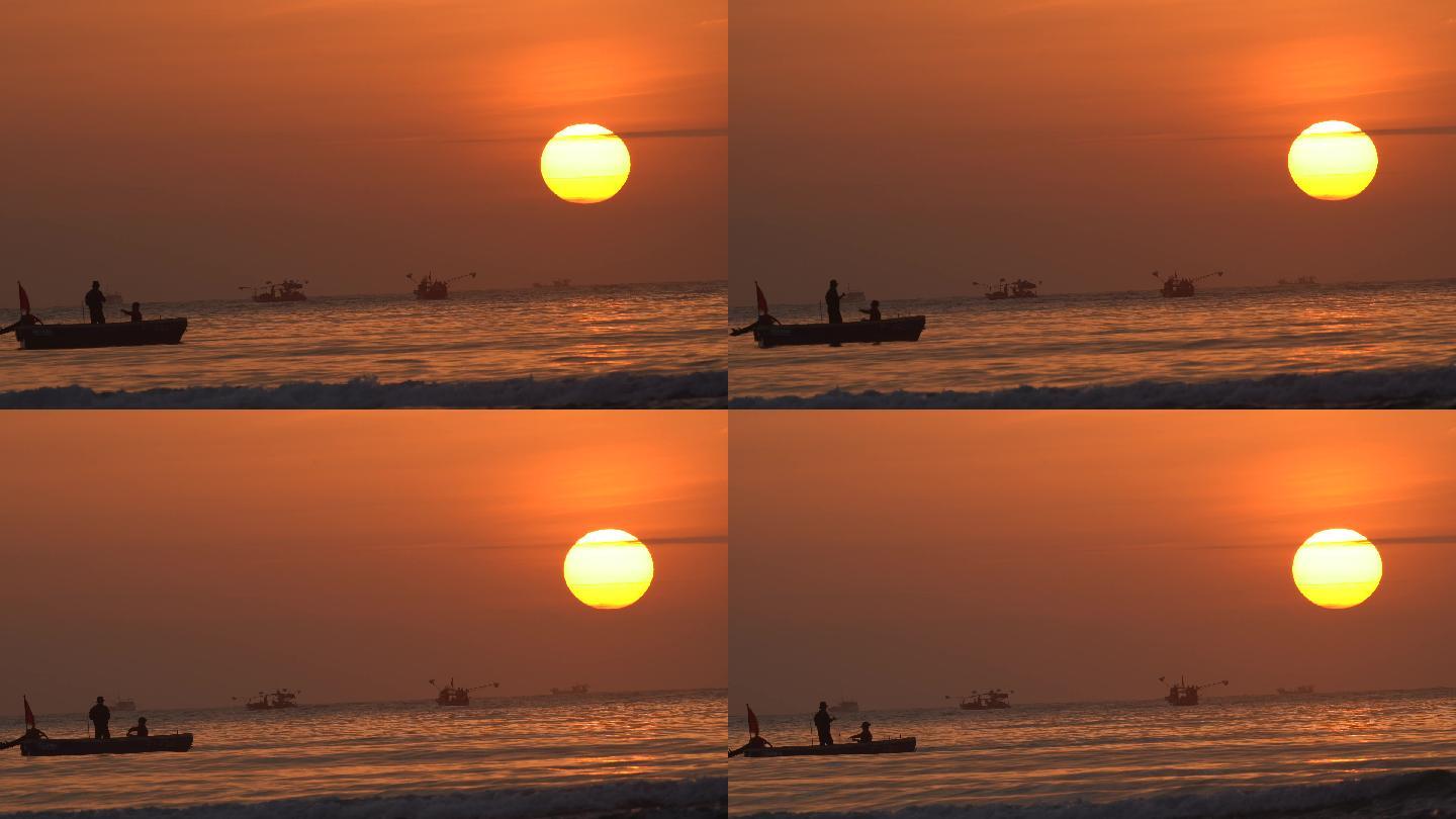日出打渔的人们