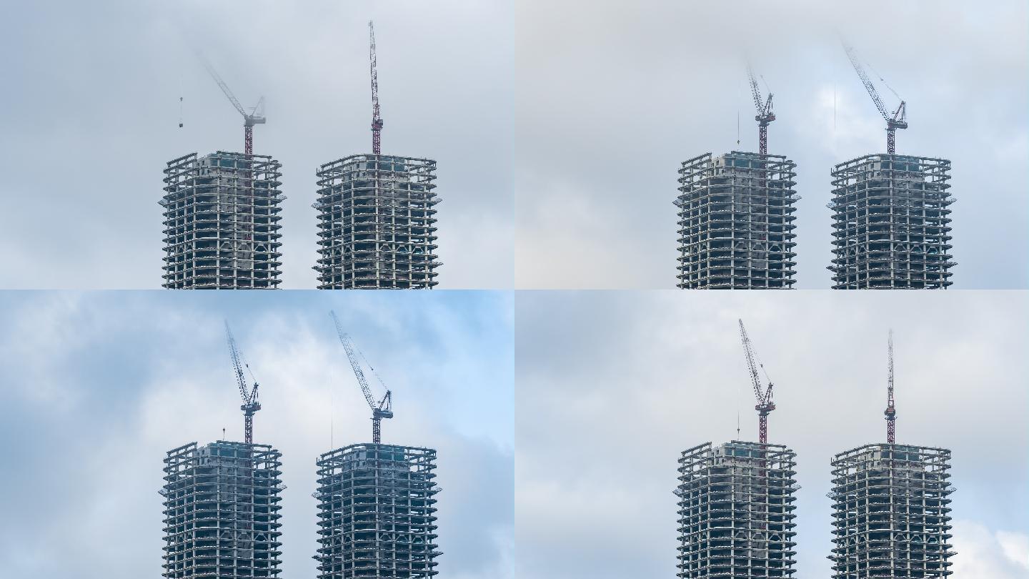 4K原创钢结构大楼高空塔吊施工延时摄影