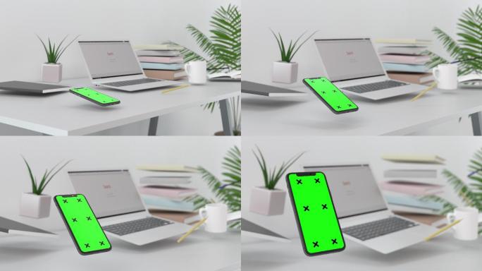 绿色屏幕的智能手机