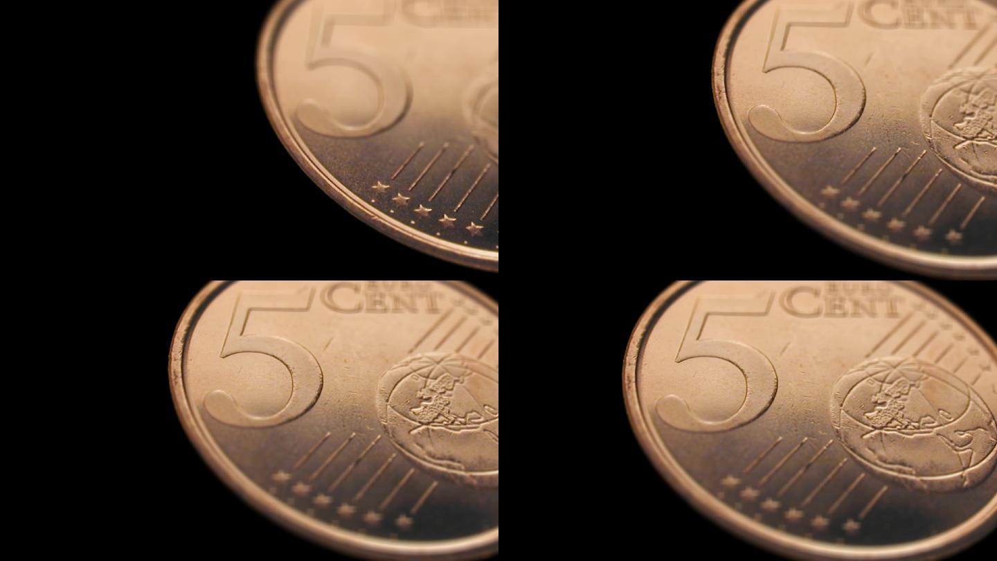欧元硬币特写铜币铜钱铜板五分钱
