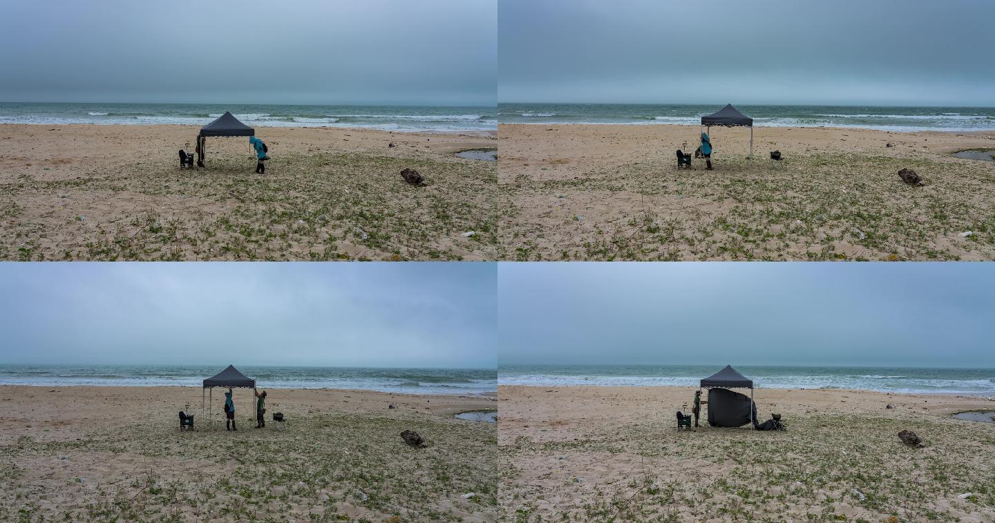 海边搭建帐篷-延时
