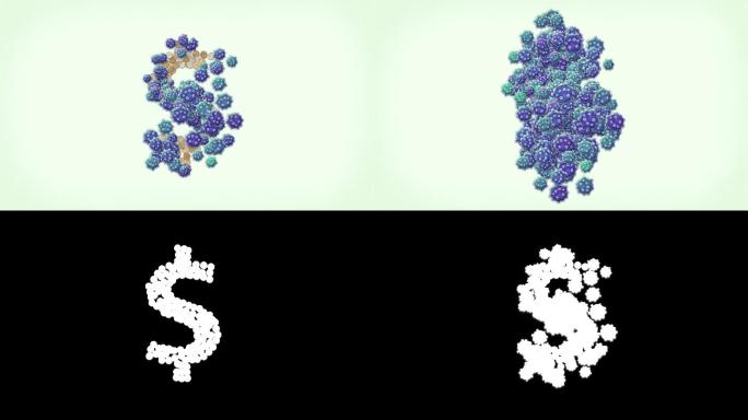 冠状病毒与金融。美元货币符号转化为病毒
