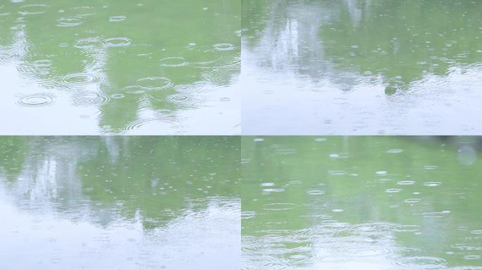 雨水滴在湖面上的波澜