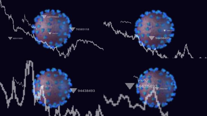 动画飞行通过金融图表和数字。