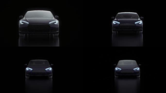 黑色背景上的黑色汽车前视图3d渲染