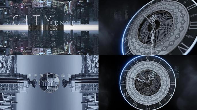 快闪4K地产概念钟表时光镜像城市总合成