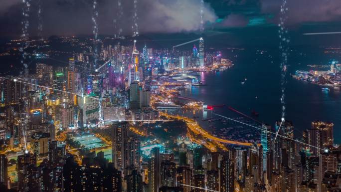 智慧城市概念科技城市夜景信息互联网络5G