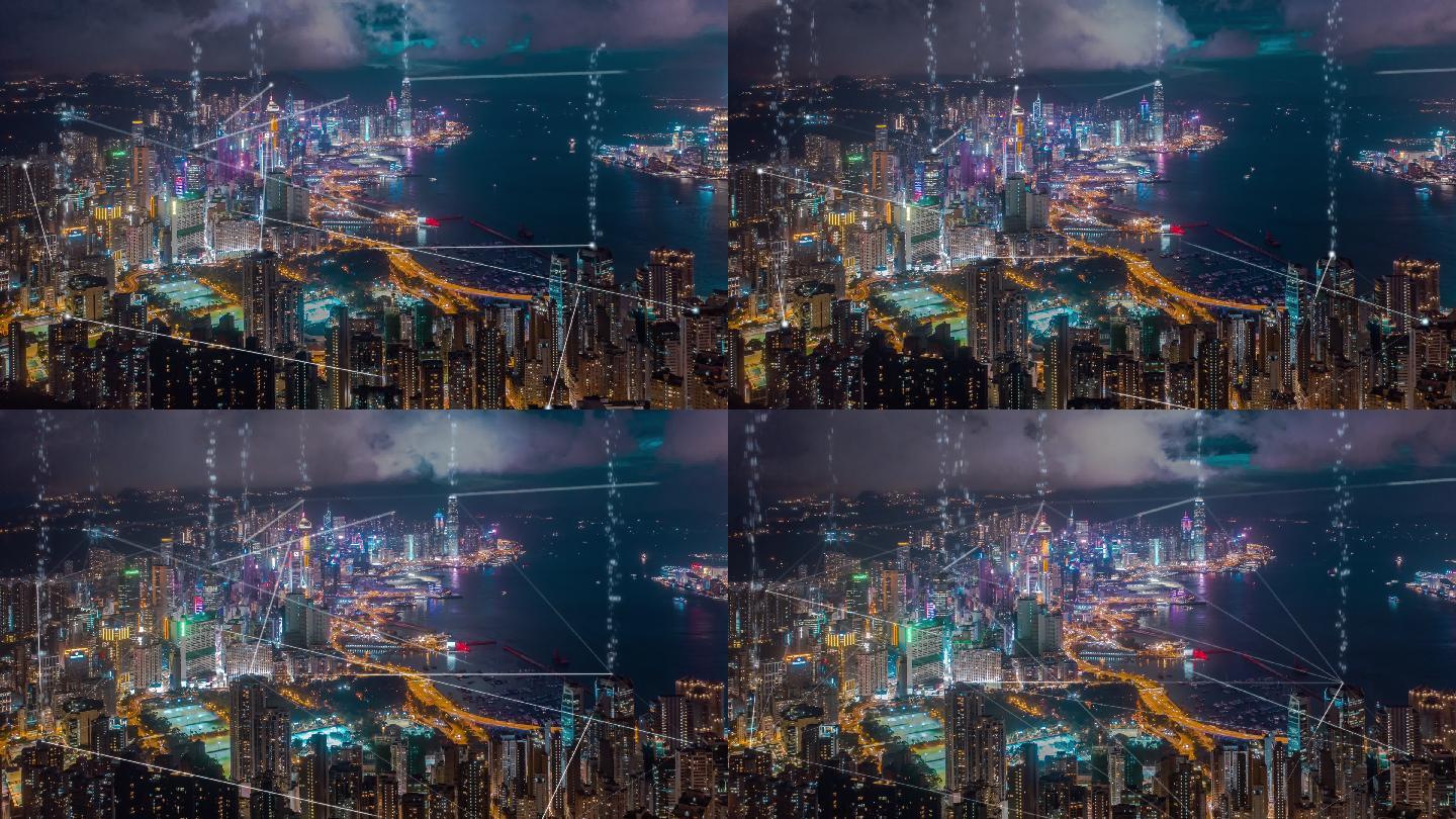 智慧城市概念科技城市夜景信息互联网络5G