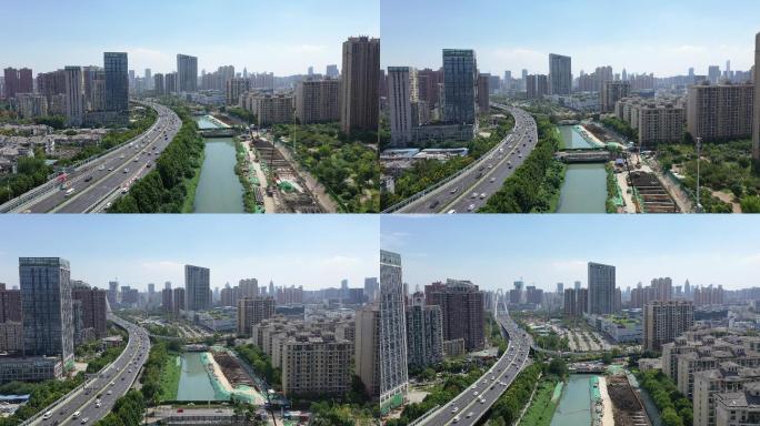 实拍航拍武汉黄孝河流域城市风景