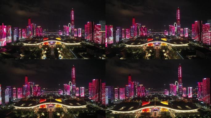 广东省深圳市灯光秀4k航拍视频