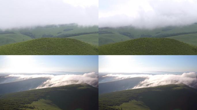 山峦山顶雾气笼罩云层飘过虚无缥缈仙境