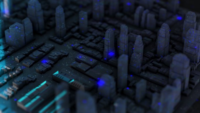 电信网络数据动画抽象城市三维用电能源夜晚